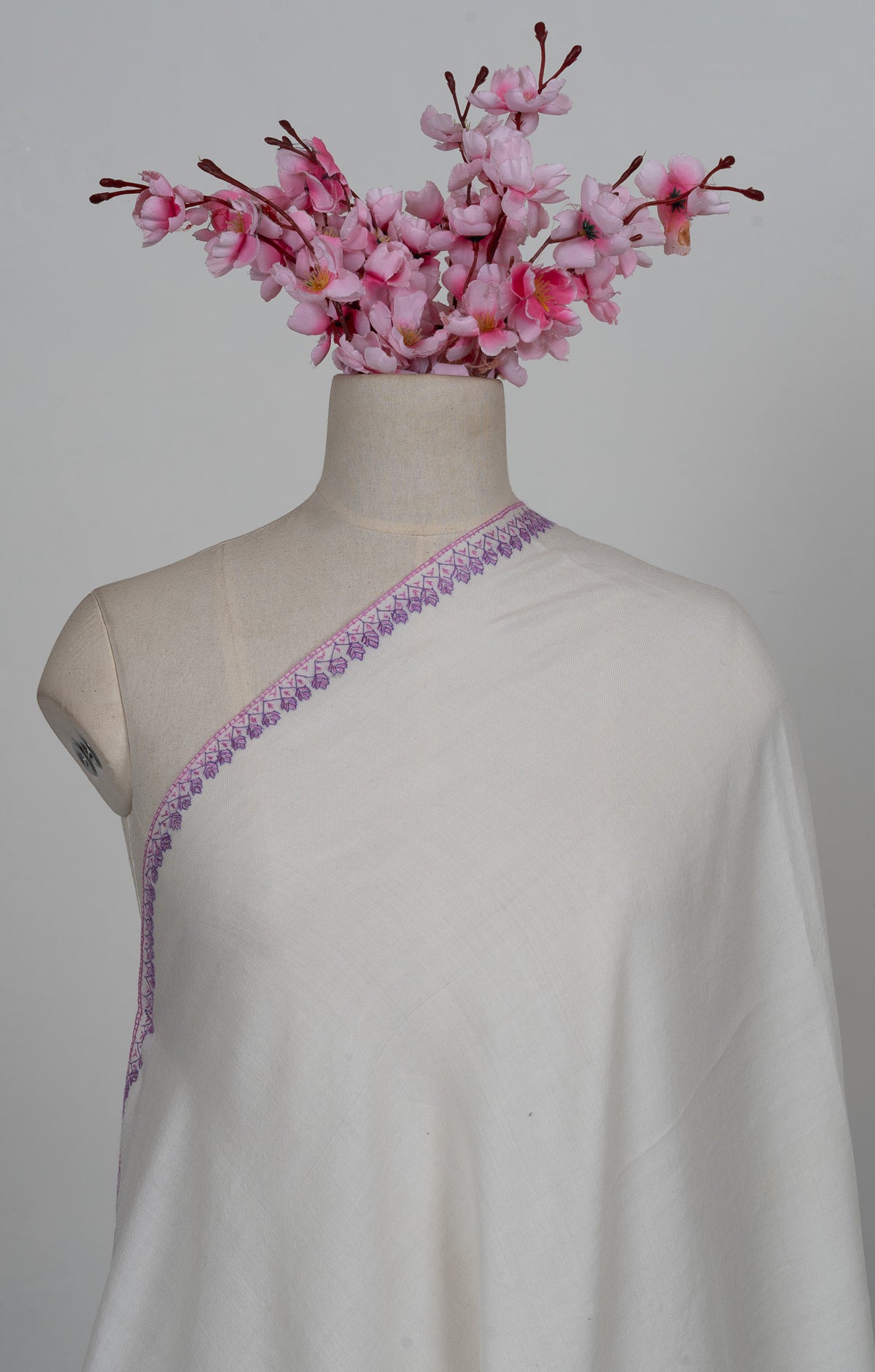 Moonlit Lavender Paisley Sozni Hand Embroidered Merino Wool Shawl
