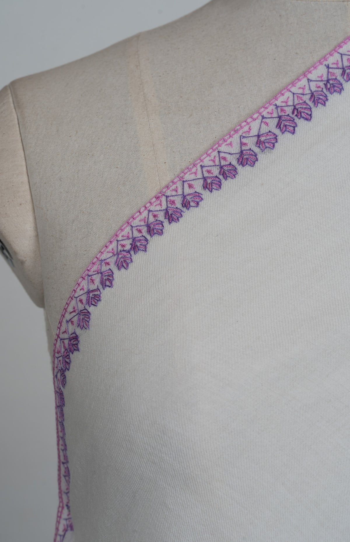 Moonlit Lavender Paisley Sozni Hand Embroidered Merino Wool Shawl
