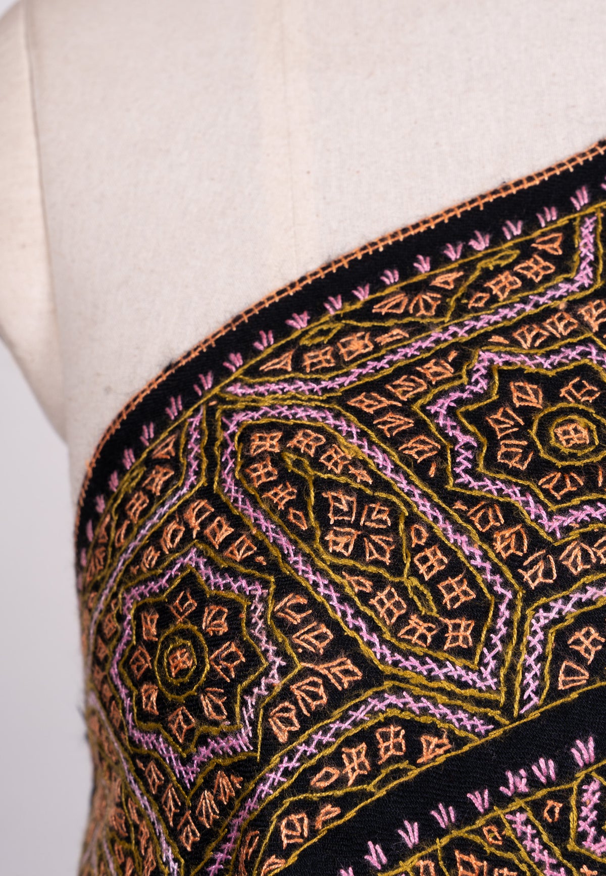 Antique Bronze Mosaic Sozni Hand Embroidered Merino Wool Shawl