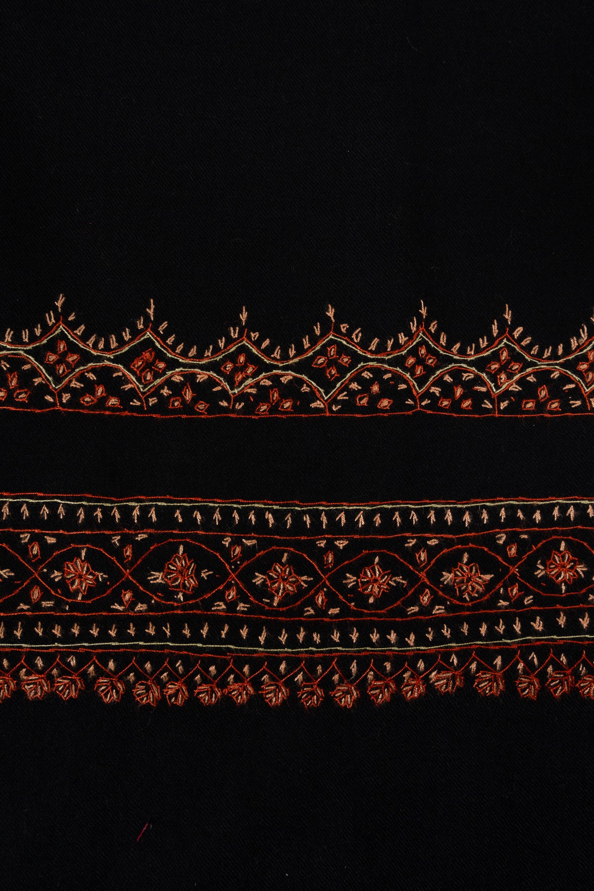 Nocturne Ember Border Sozni Hand Embroidered Merino Wool Shawl
