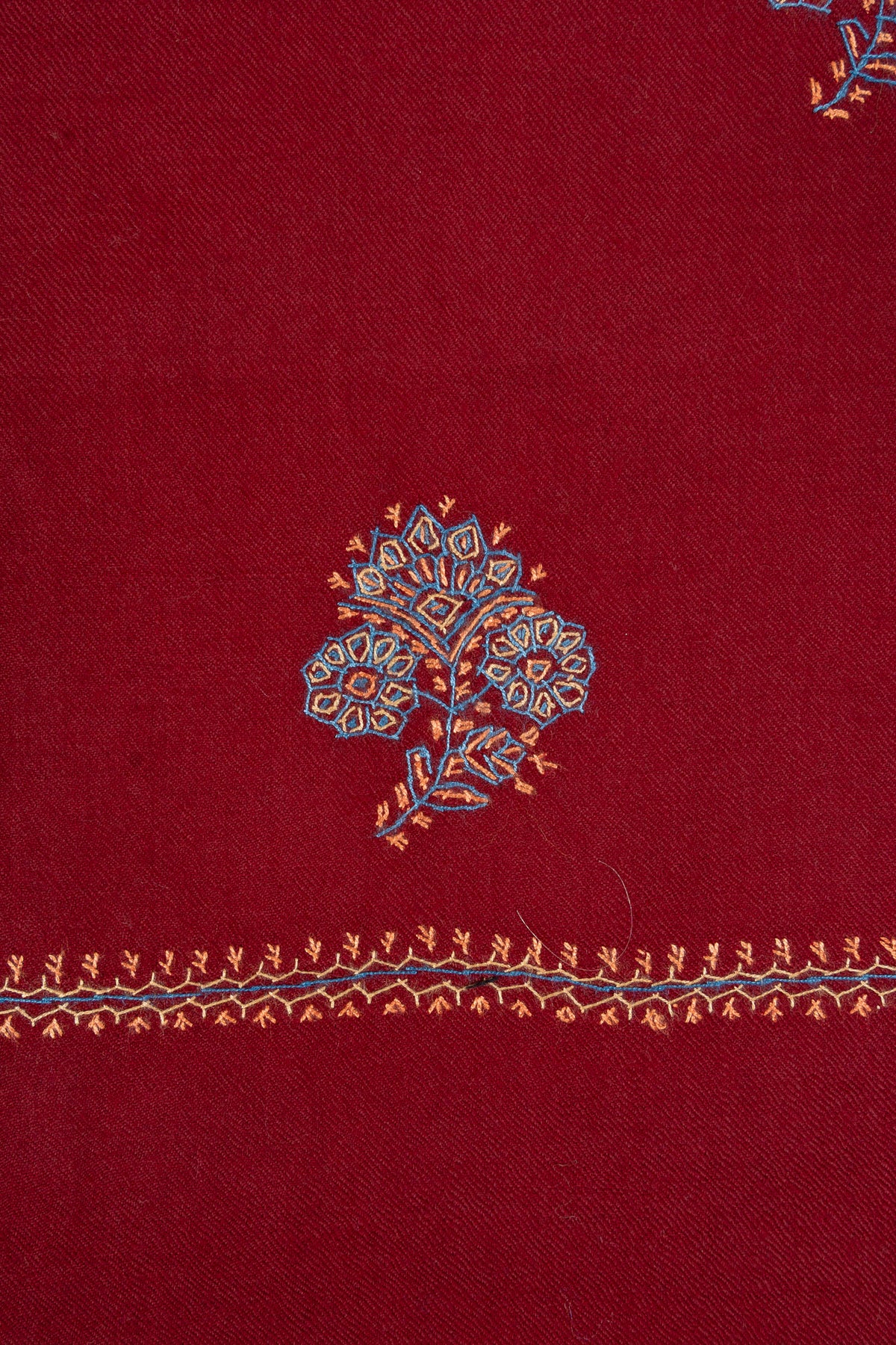 Crimson Bloom Buti Sozni Hand Embroidered Merino Wool Shawl