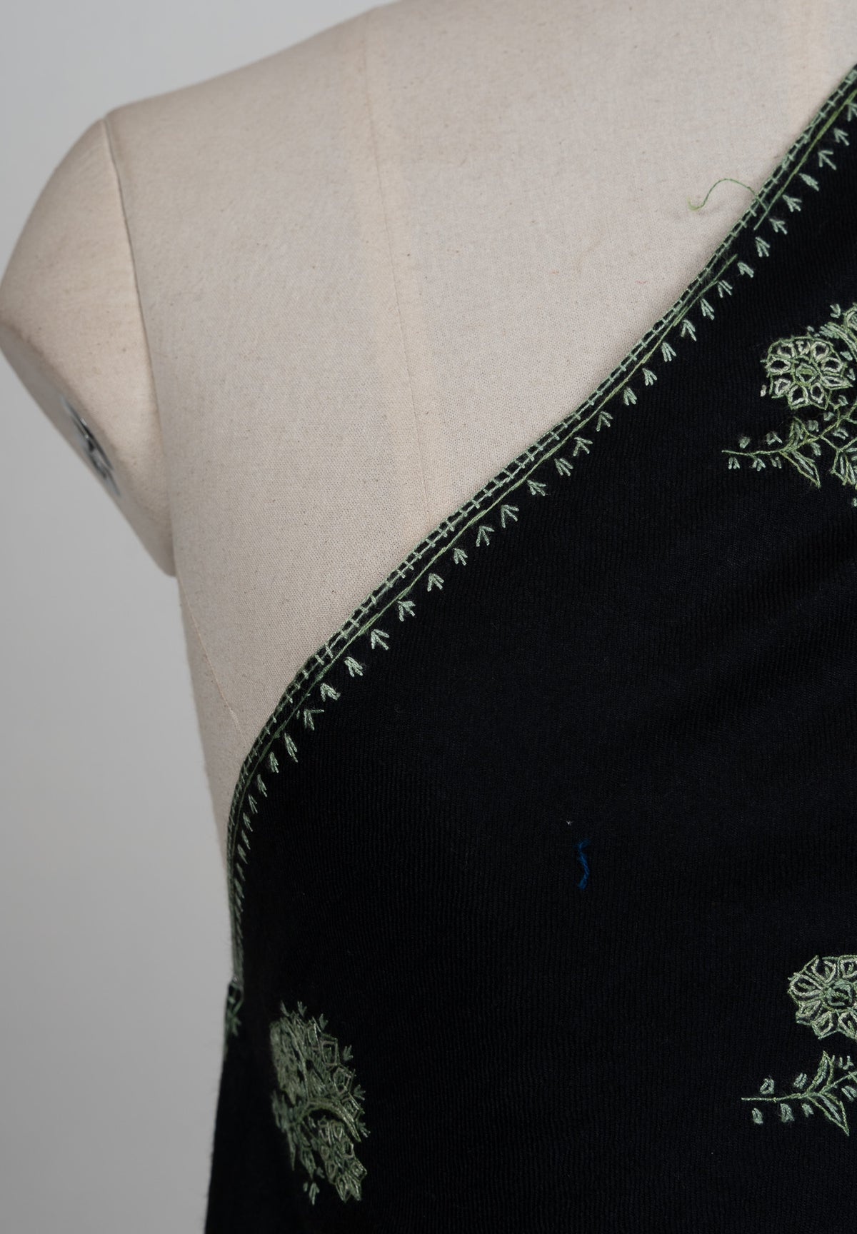 Verdant Night Buti Sozni Hand Embroidered Merino Wool Shawl