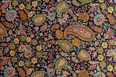 Black Pure Pashmina Shawl with Heavy intricate multicolor Hand-Embroidery