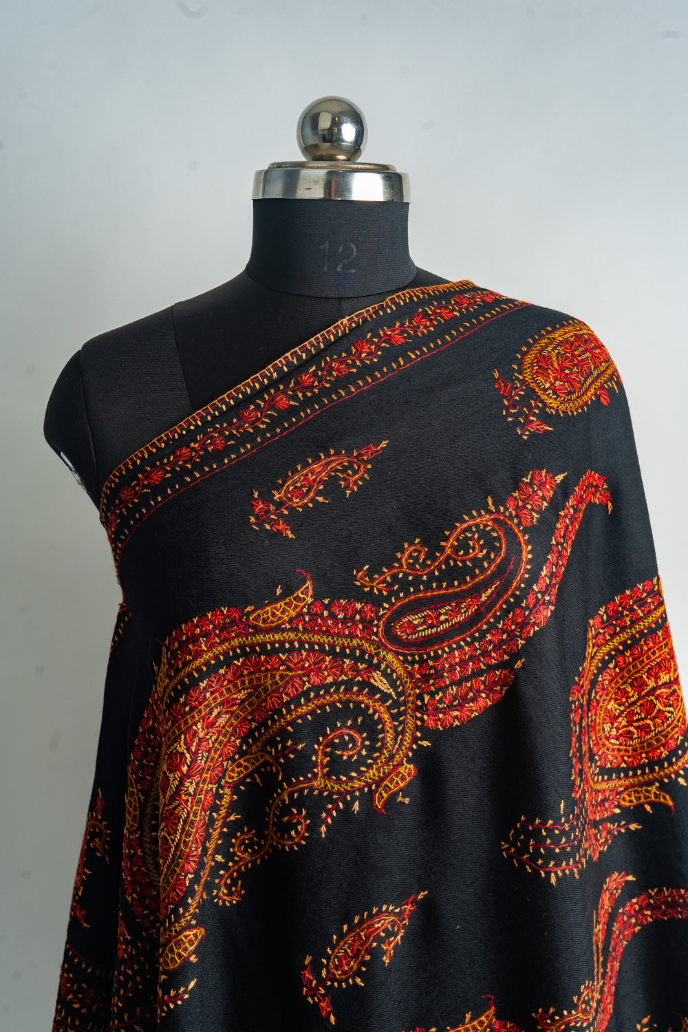 Shahi Badam Noir - Hand Embroidered Eight Paisley Majesty
