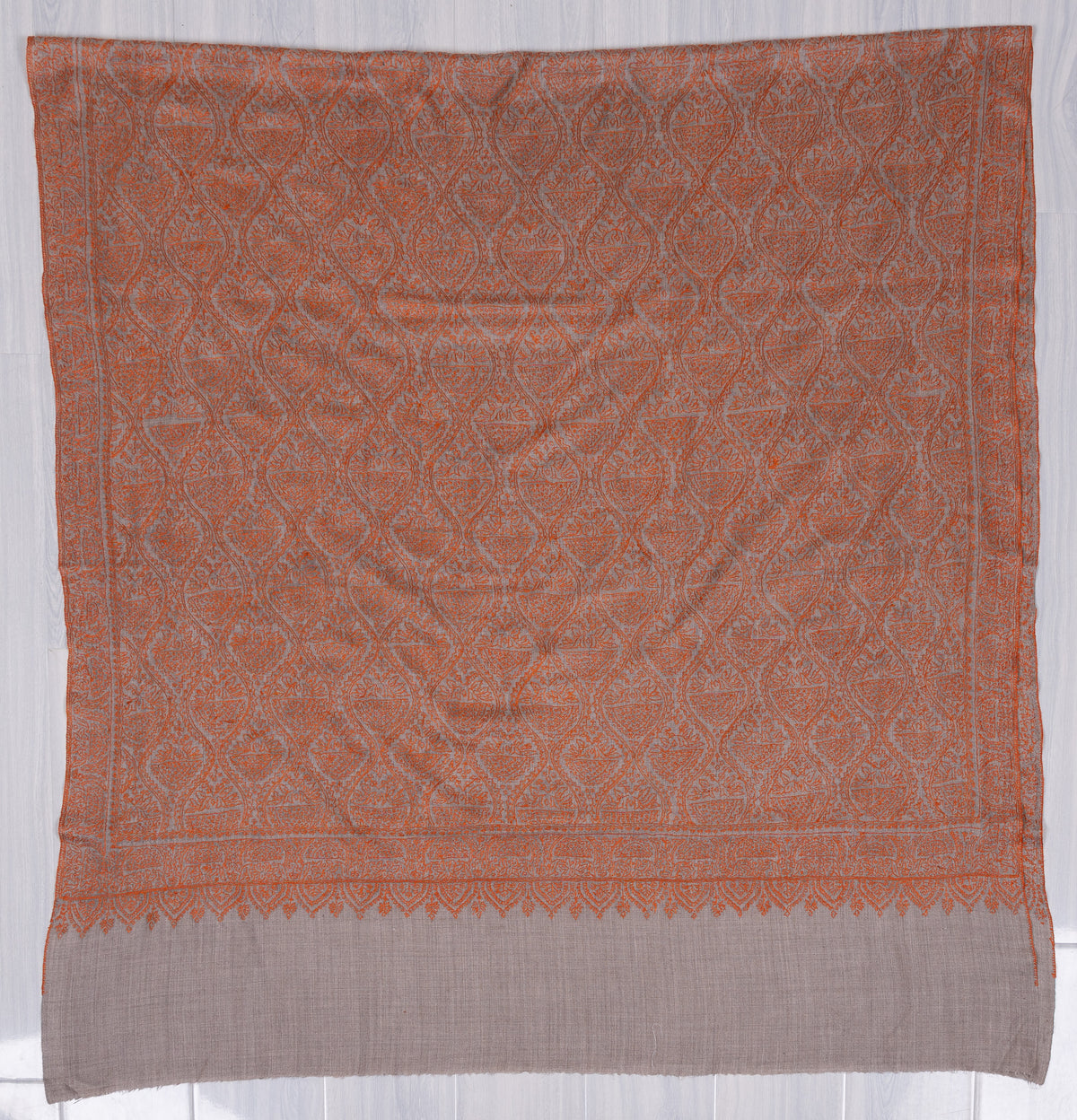Rust Mosaic Jamawar 2.5 Yards Sozni Hand Embroidered Shawl