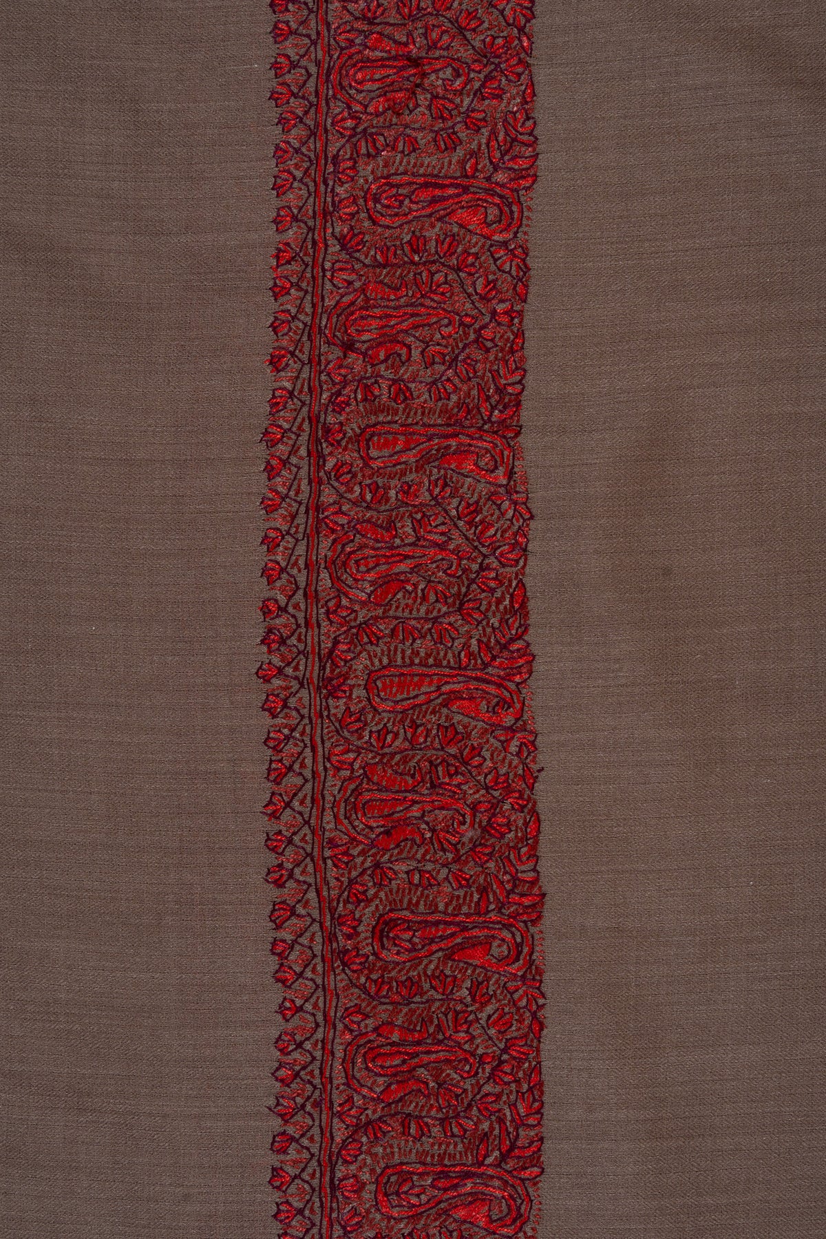 Taupe Crimson Border 2.5 Yards Sozni Hand Embroidered Shawl
