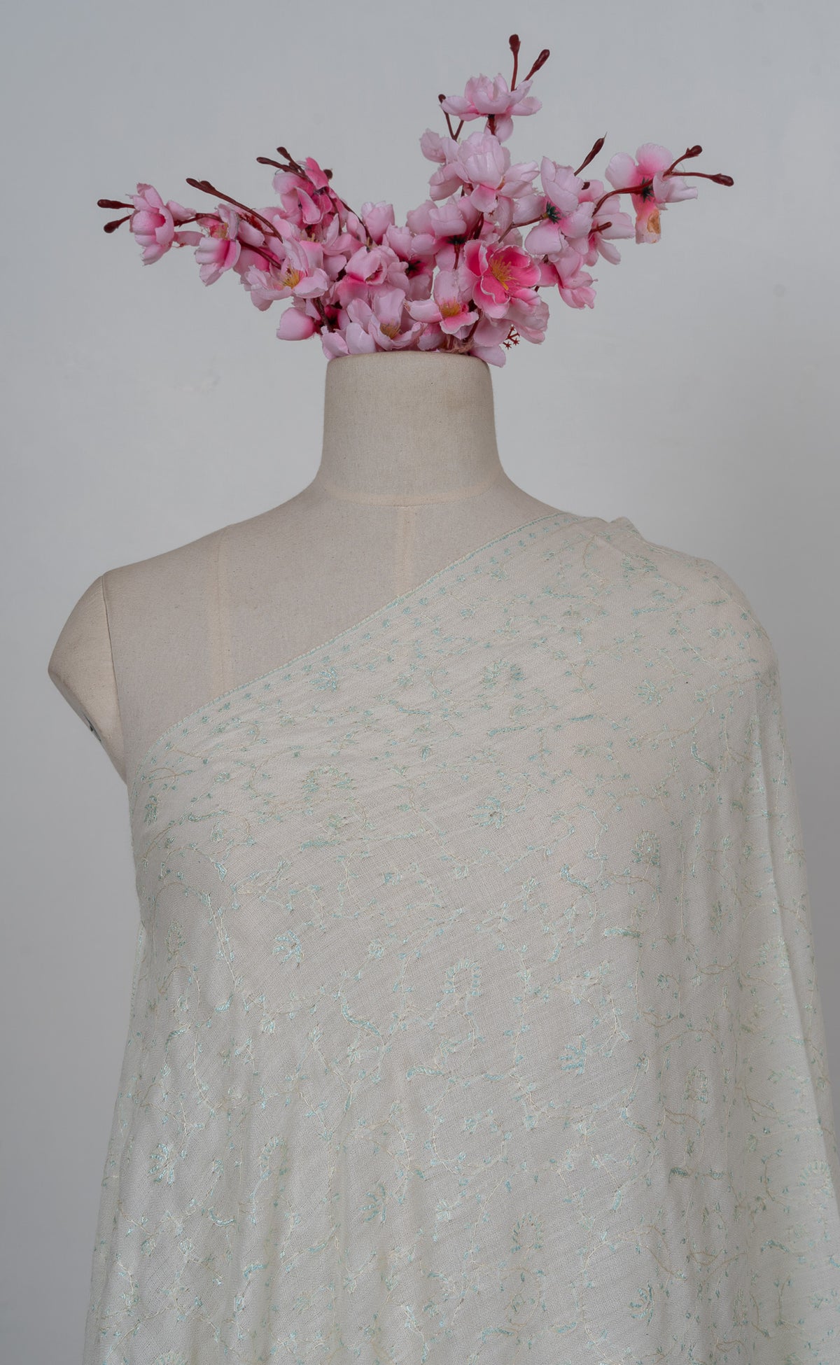 Ivory Whisper Jaal 2.5 Yards Sozni Hand Embroidered Shawl