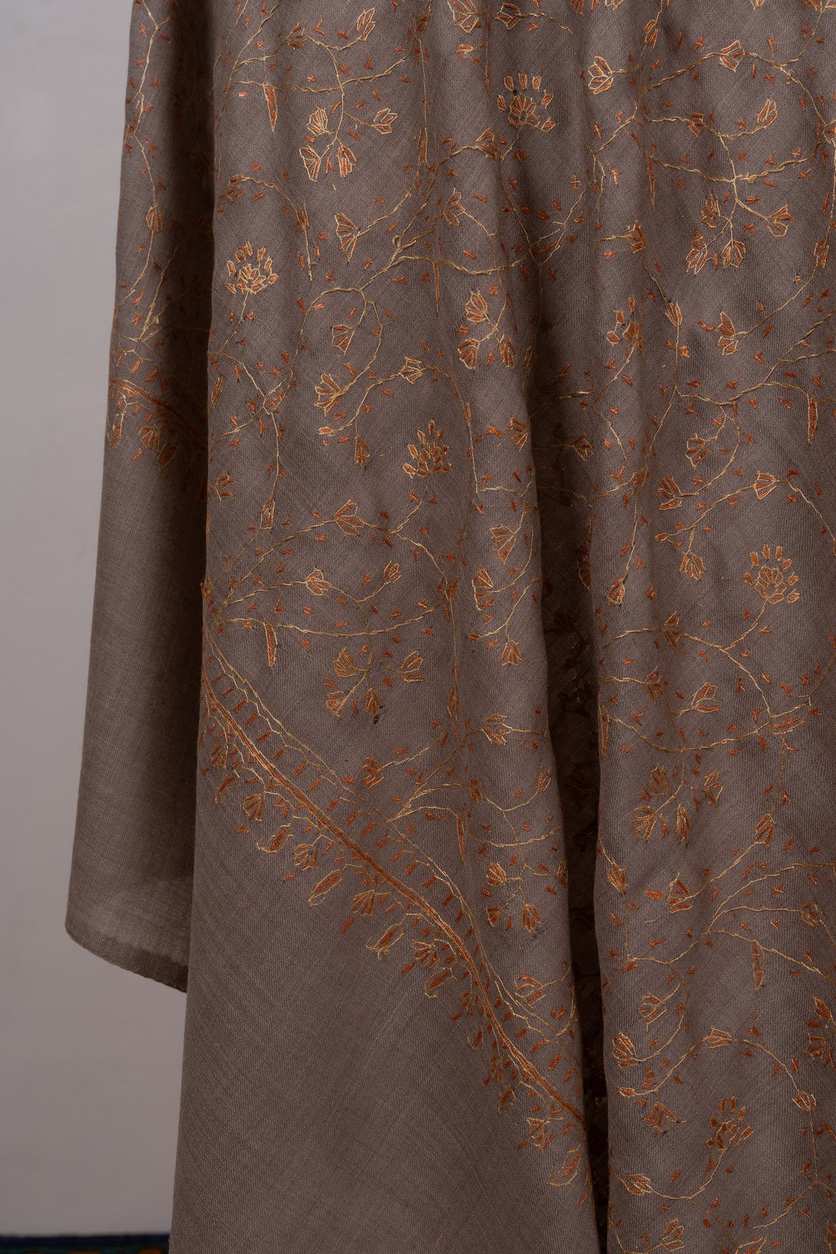 Golden Taupe Vine 2.5 Yards Sozni Hand Embroidered Shawl