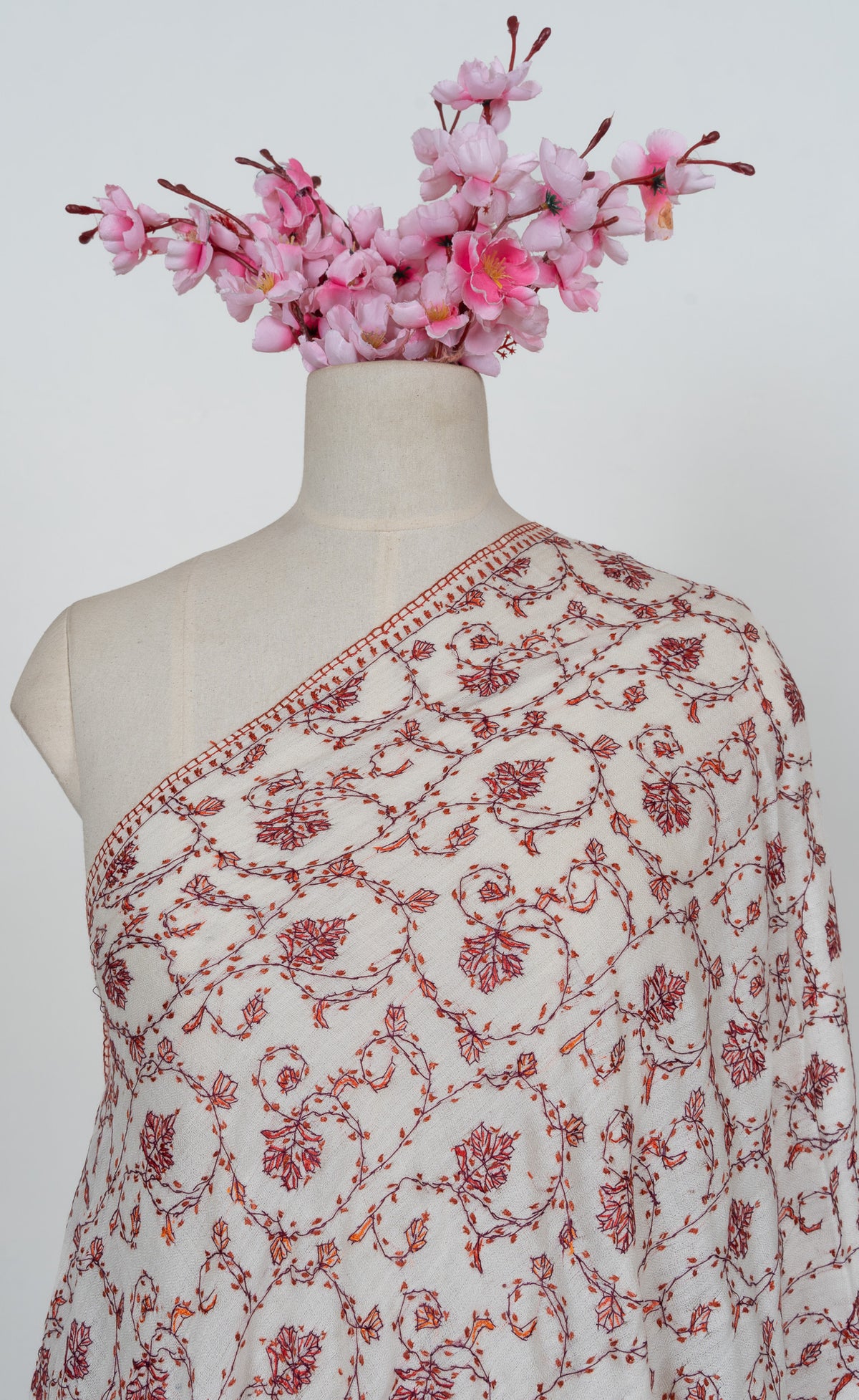 Ivory Rust Jaal 2.5 Yards Sozni Hand Embroidered Shawl