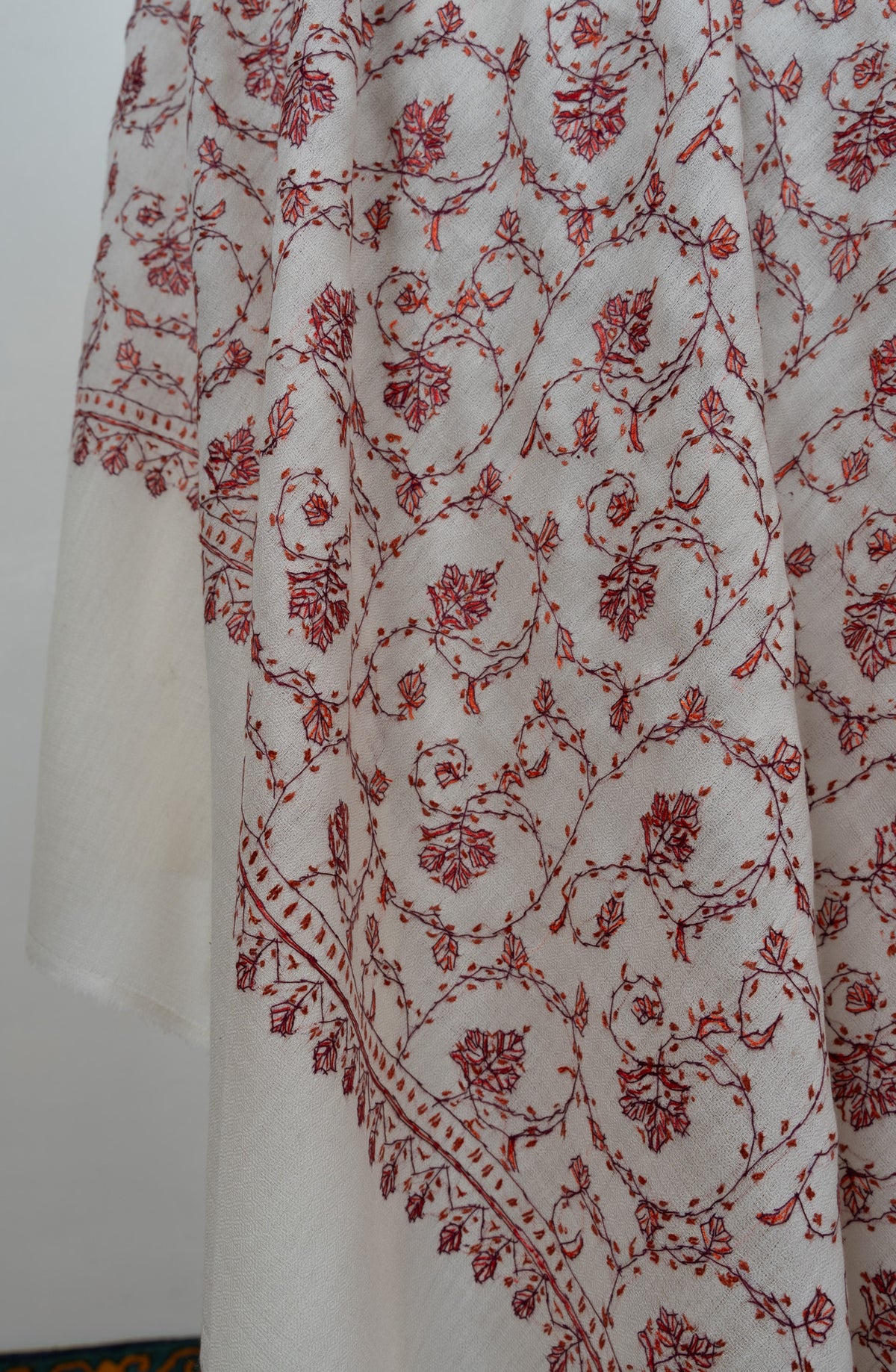 Ivory Rust Jaal 2.5 Yards Sozni Hand Embroidered Shawl