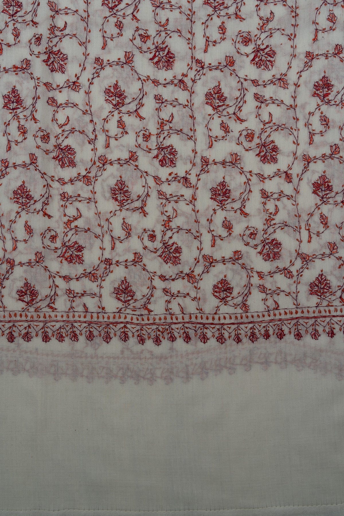 Ivory Rust Jaal 2.5 Yards Sozni Hand Embroidered Shawl