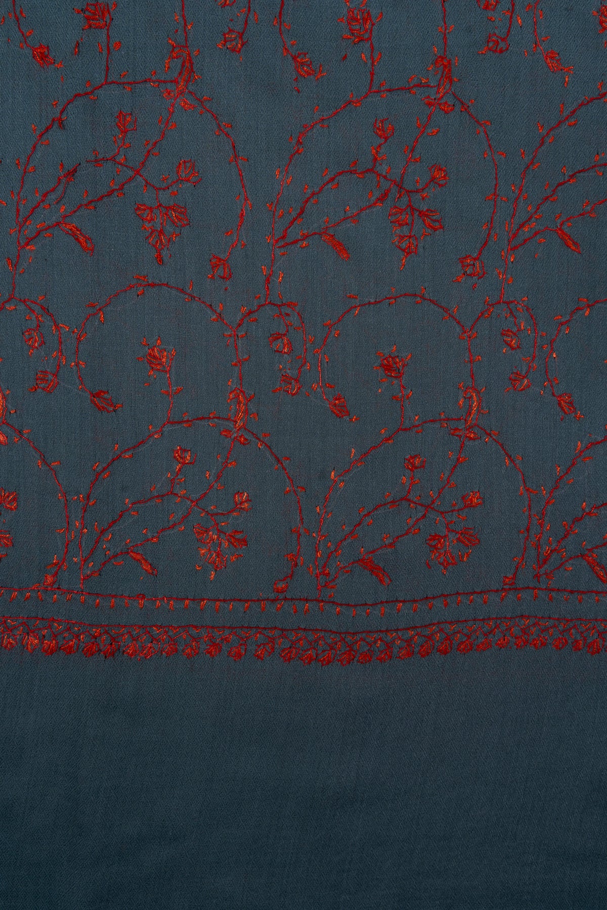 Steel Teal Bloom 2.5 Yards Sozni Hand Embroidered Shawl