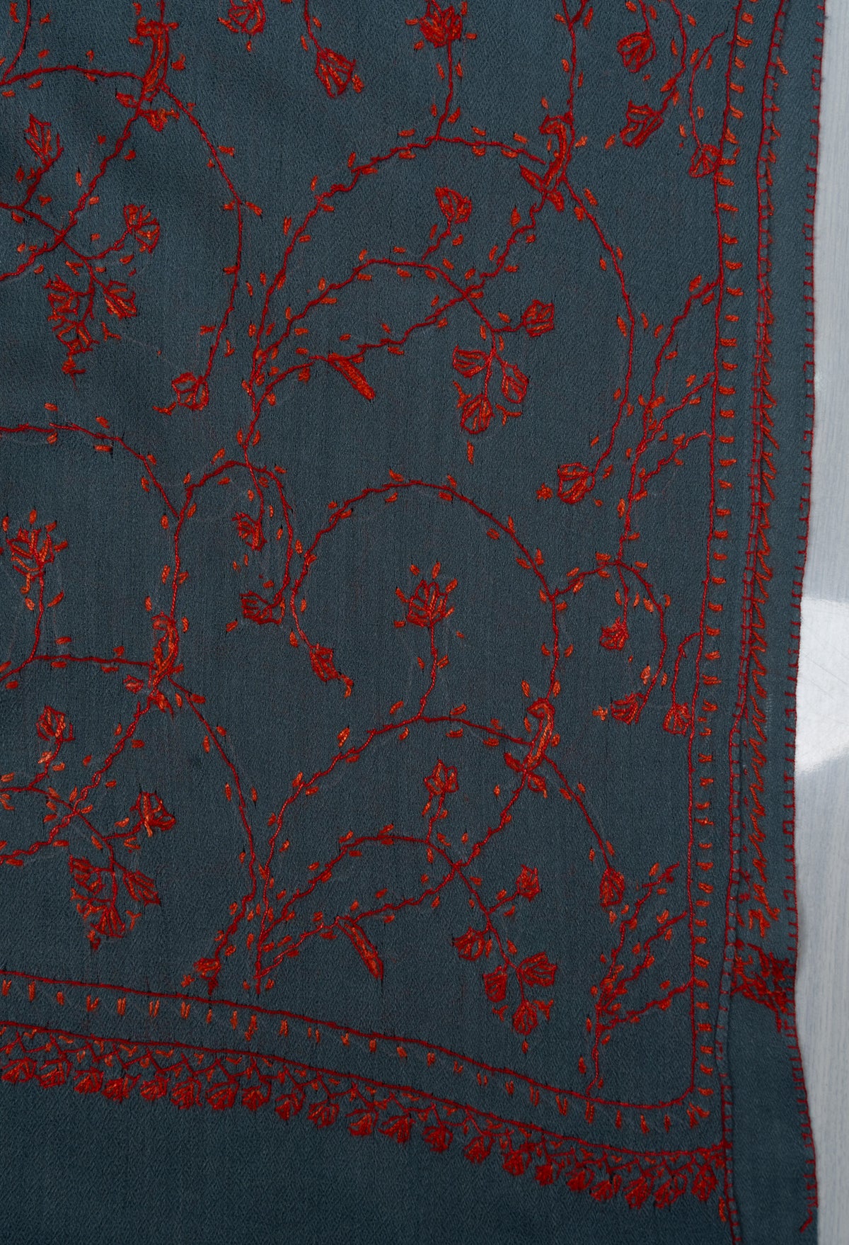 Steel Teal Bloom 2.5 Yards Sozni Hand Embroidered Shawl
