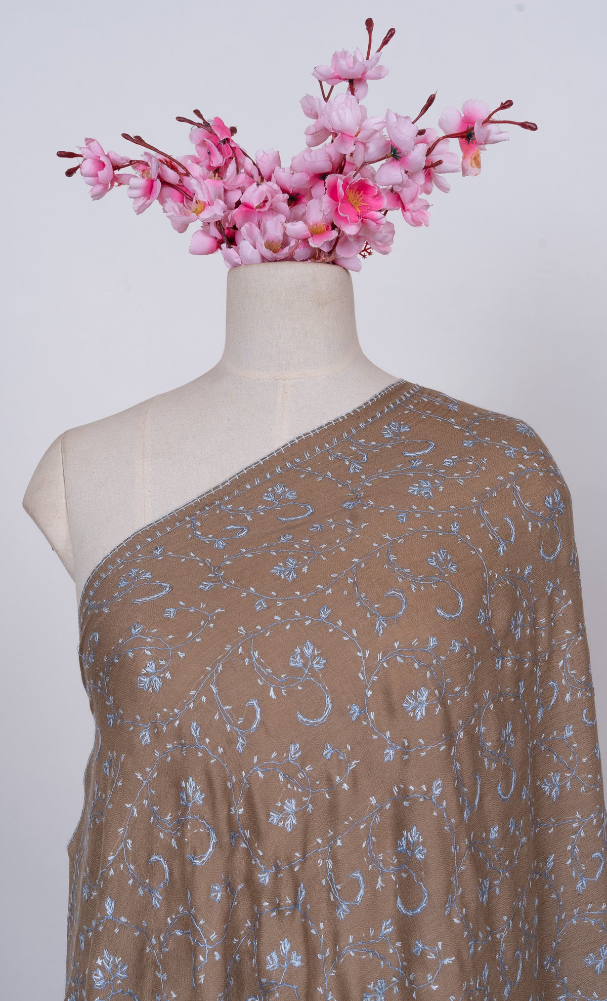 Walnut Blue Jaal 2.5 Yards Sozni Hand Embroidered Shawl