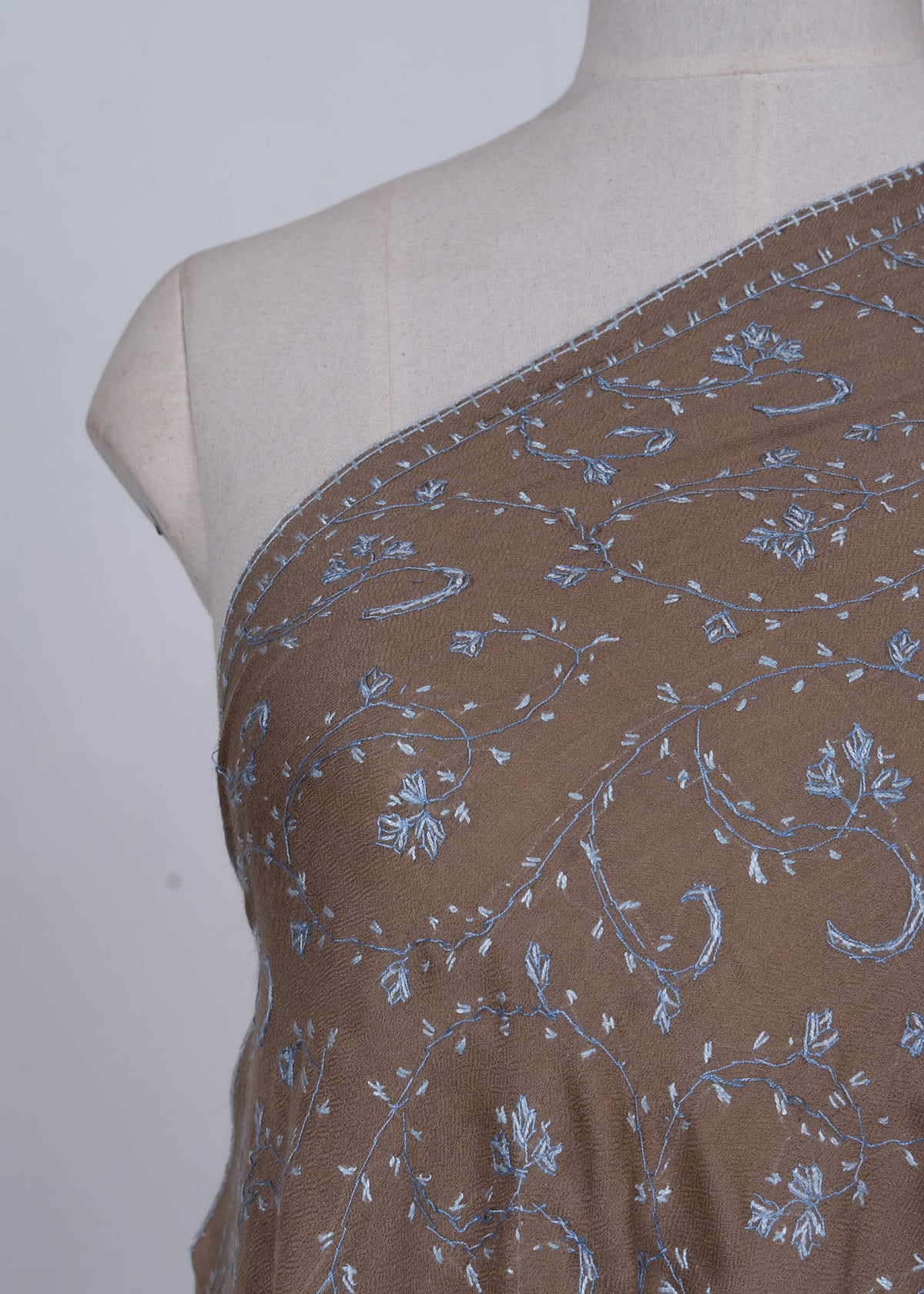 Walnut Blue Jaal 2.5 Yards Sozni Hand Embroidered Shawl