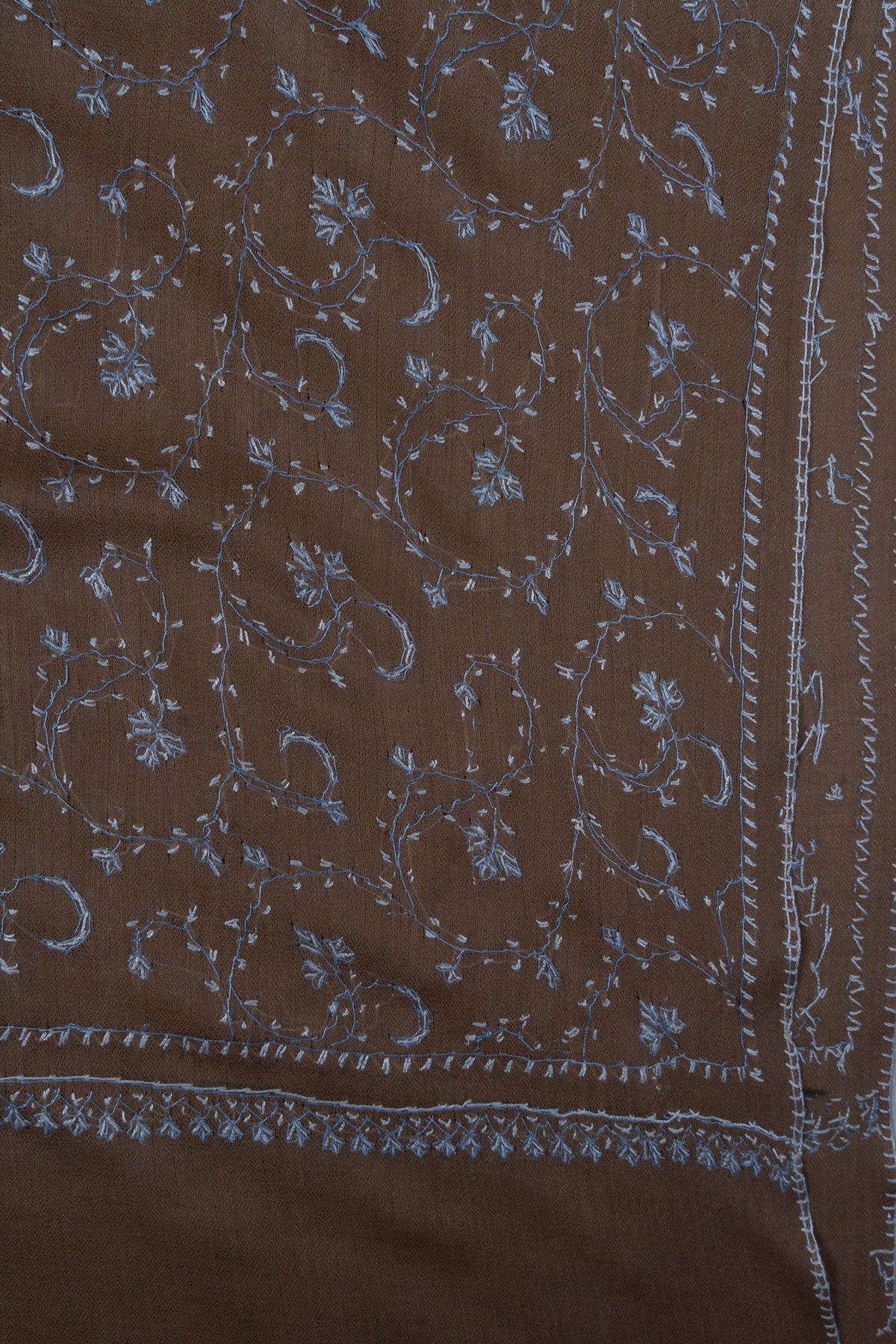 Walnut Blue Jaal 2.5 Yards Sozni Hand Embroidered Shawl