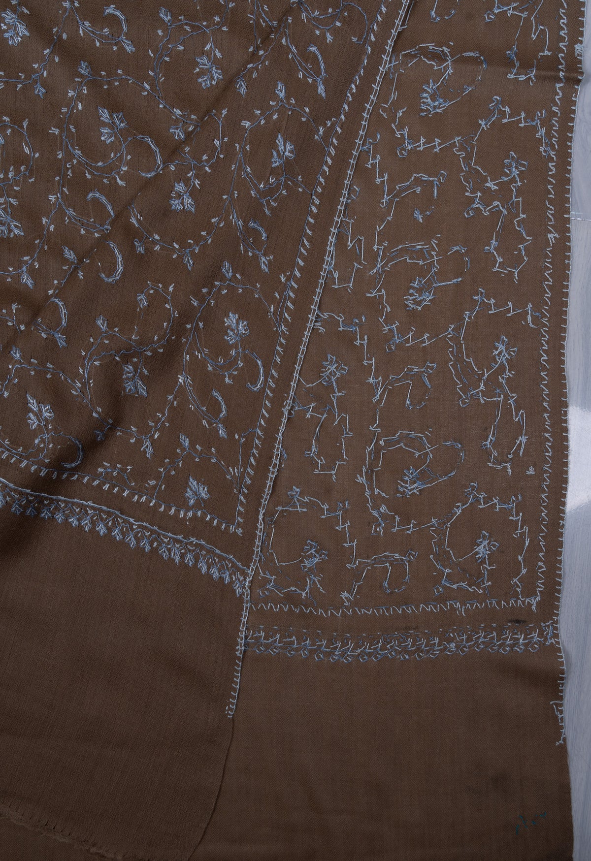 Walnut Blue Jaal 2.5 Yards Sozni Hand Embroidered Shawl