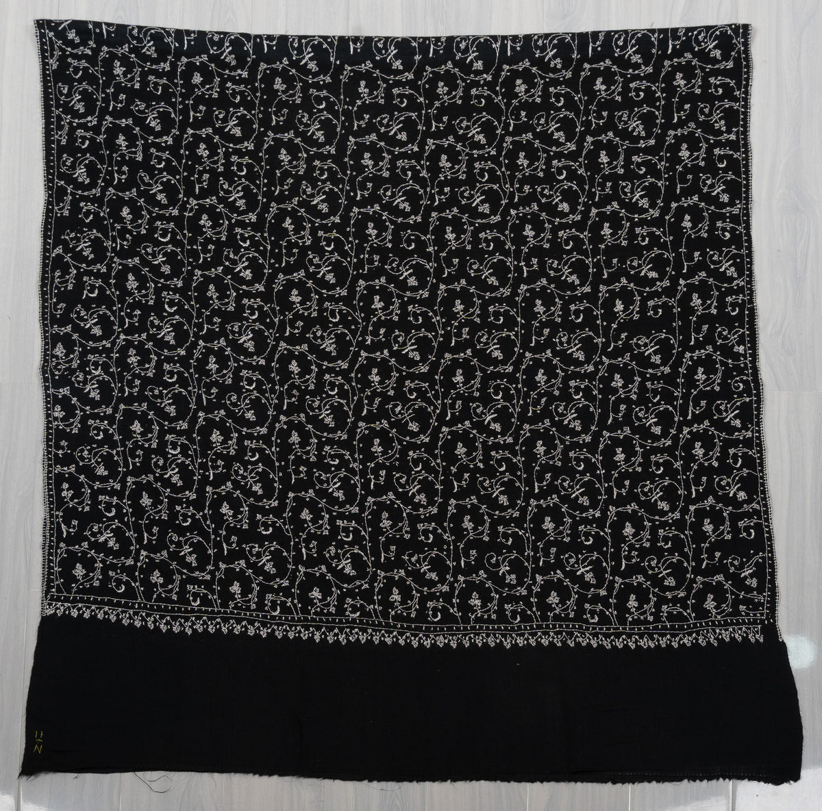 Midnight Ivory Jaal 2.5 Yards Sozni Hand Embroidered Shawl