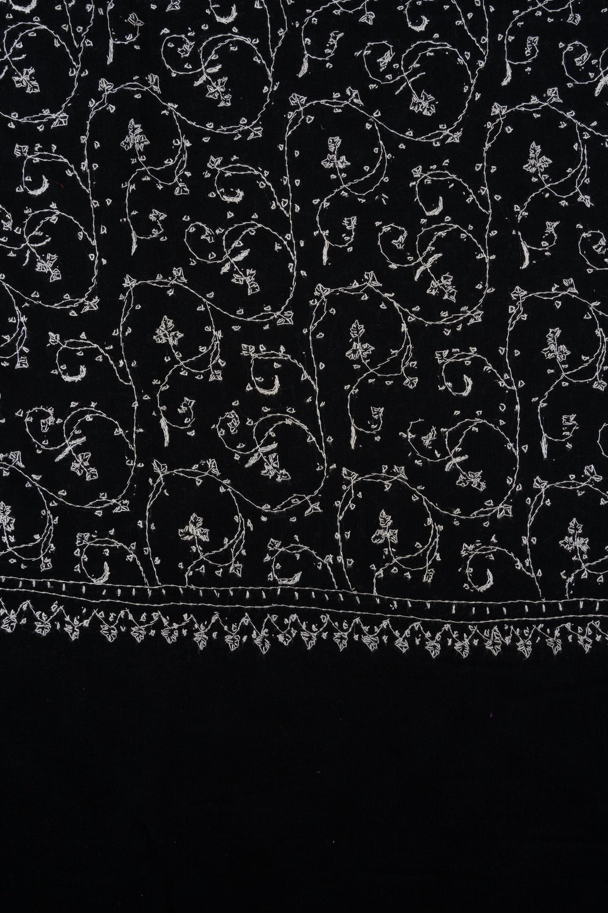 Midnight Ivory Jaal 2.5 Yards Sozni Hand Embroidered Shawl