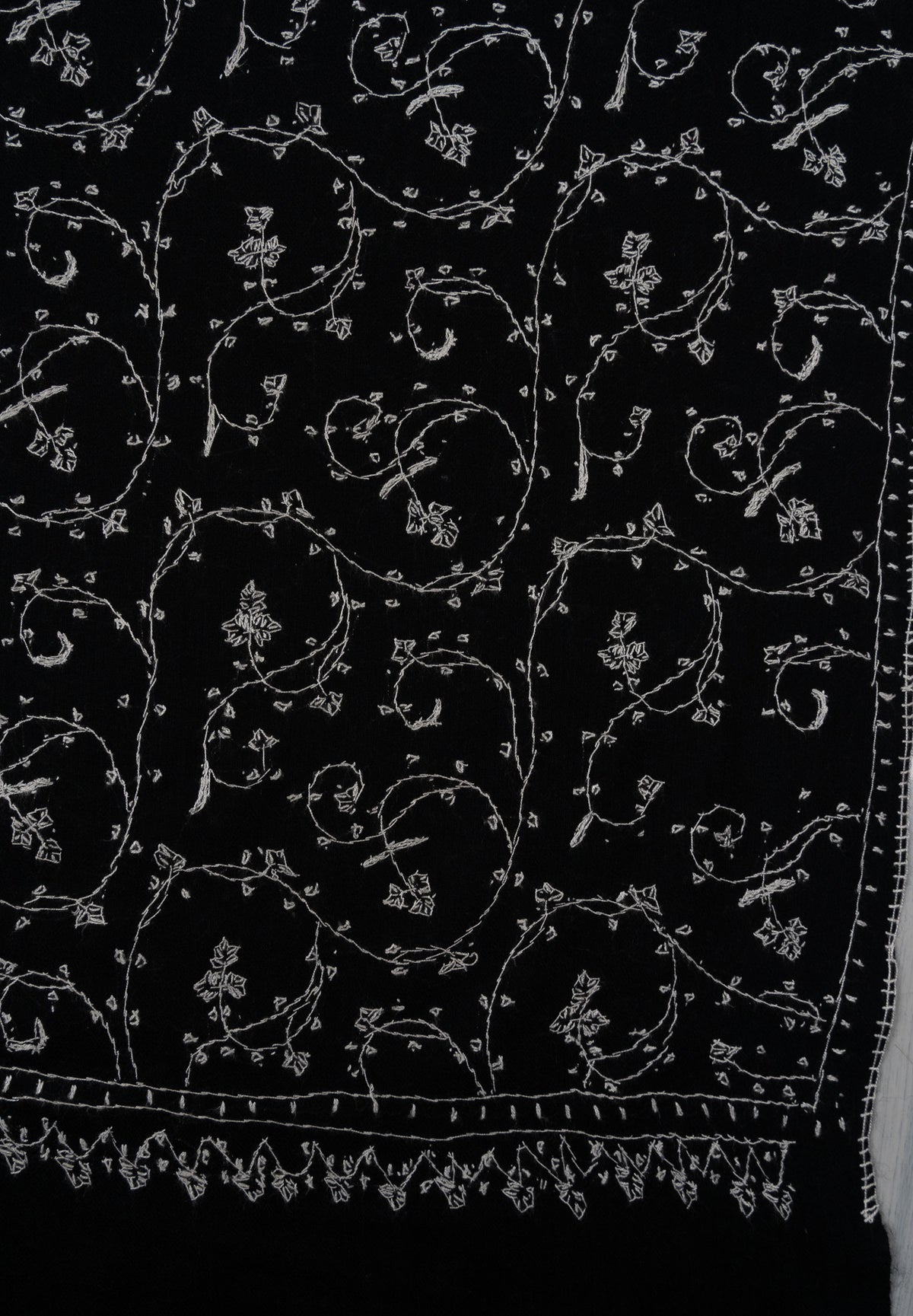 Midnight Ivory Jaal 2.5 Yards Sozni Hand Embroidered Shawl