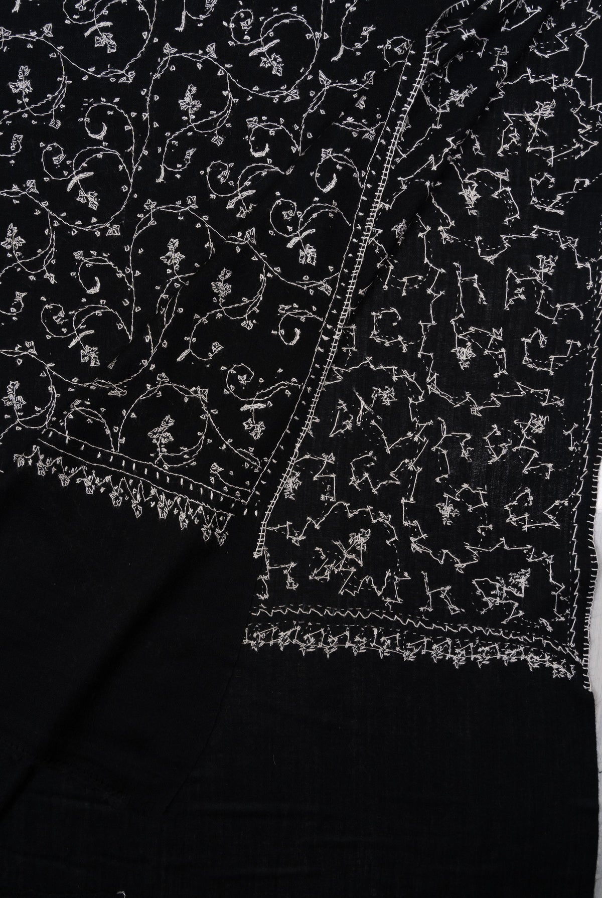 Midnight Ivory Jaal 2.5 Yards Sozni Hand Embroidered Shawl