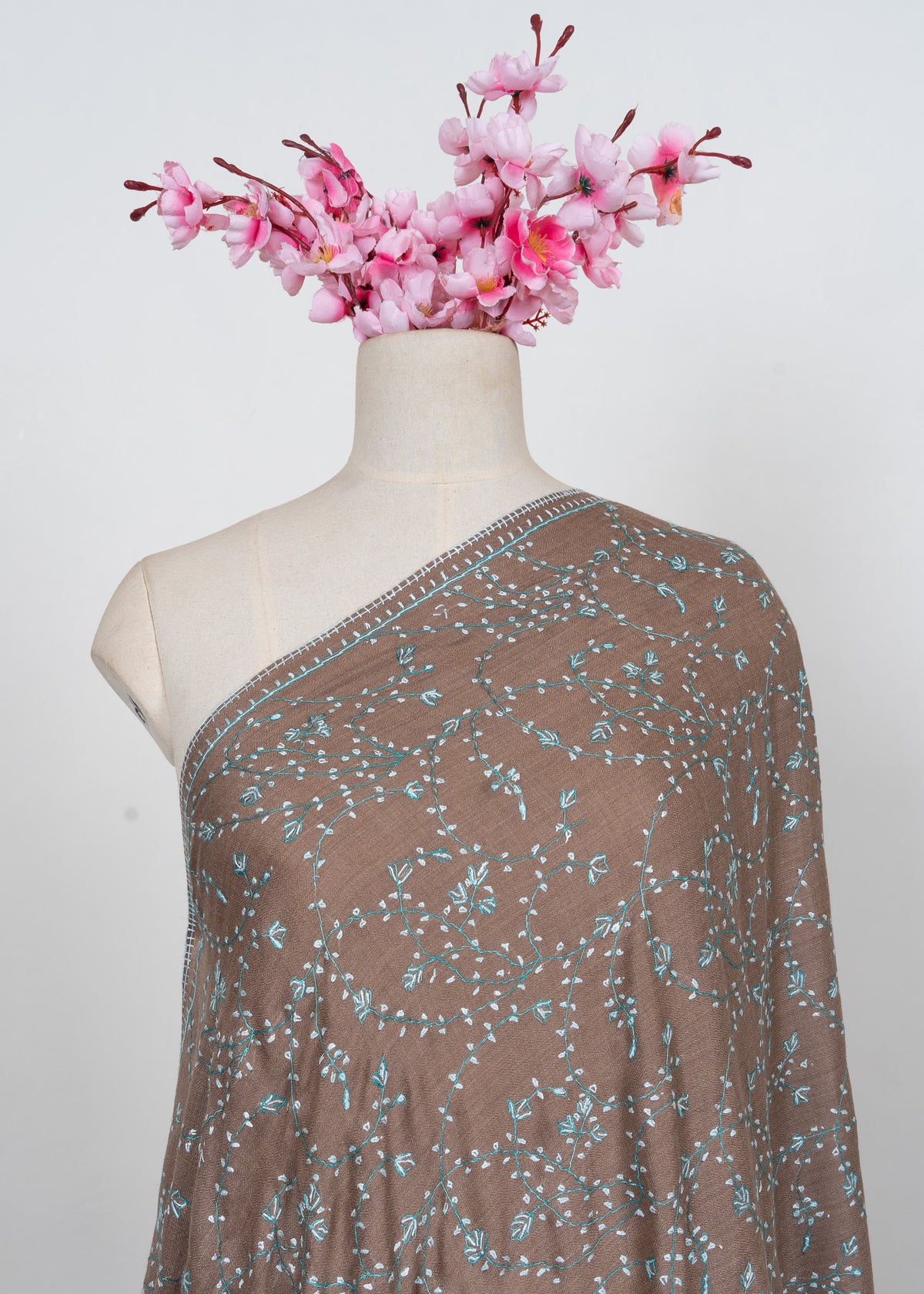 Cocoa Mist Jaal 2.5 Yards Sozni Hand Embroidered Shawl