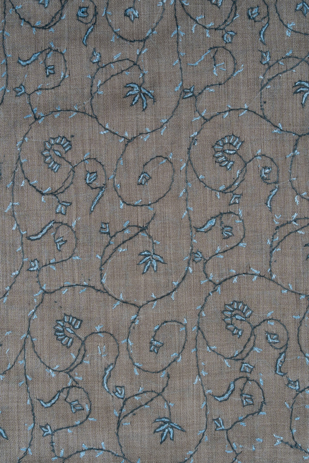 Ash Blue Vine 2.5 Yards Sozni Hand Embroidered Shawl