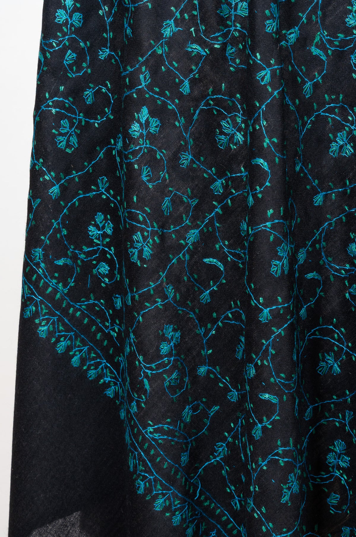 Midnight Teal Jaal 2.5 Yards Sozni Hand Embroidered Shawl