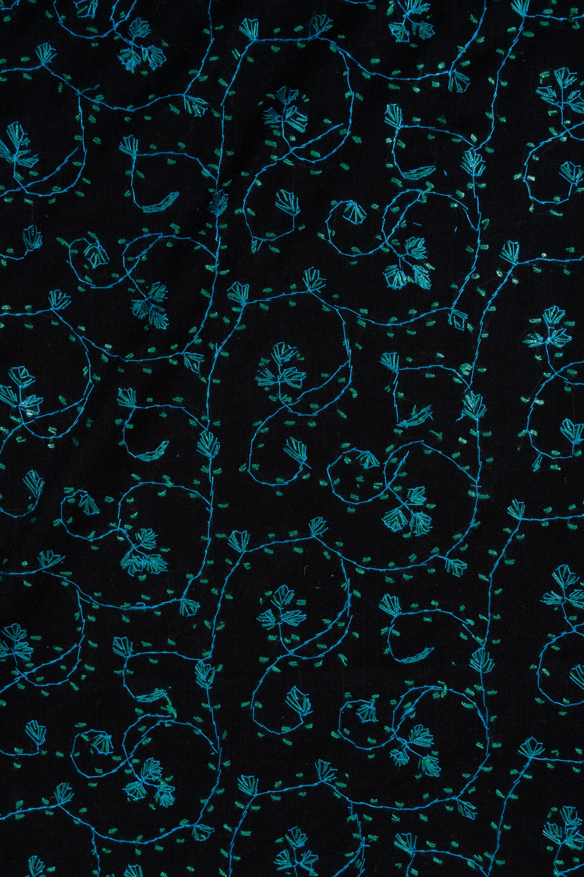 Midnight Teal Jaal 2.5 Yards Sozni Hand Embroidered Shawl