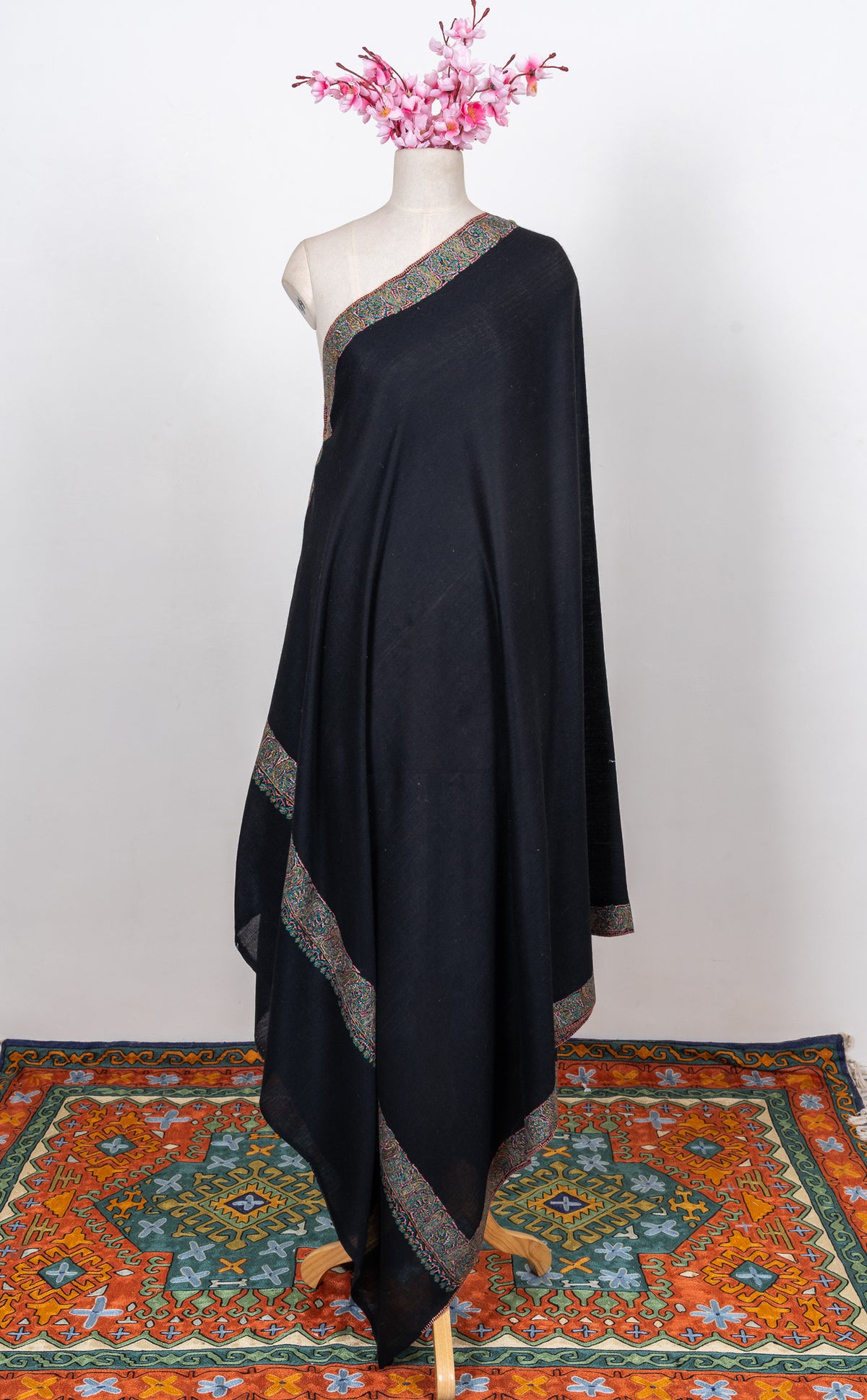 Onyx Meadow Border 2.5 Yards Sozni Hand Embroidered Shawl