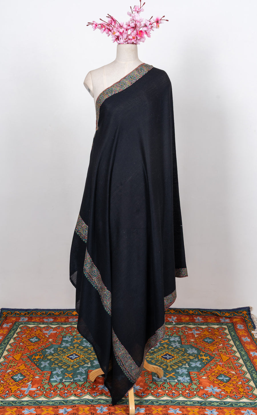 Onyx Meadow Border 2.5 Yards Sozni Hand Embroidered Shawl