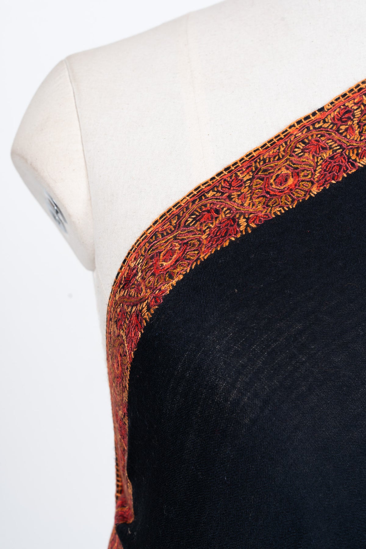 Midnight Ember Border 2.5 Yards Sozni Hand Embroidered Shawl