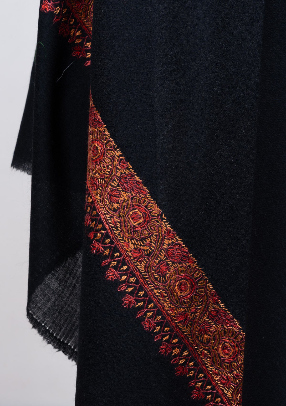 Midnight Ember Border 2.5 Yards Sozni Hand Embroidered Shawl