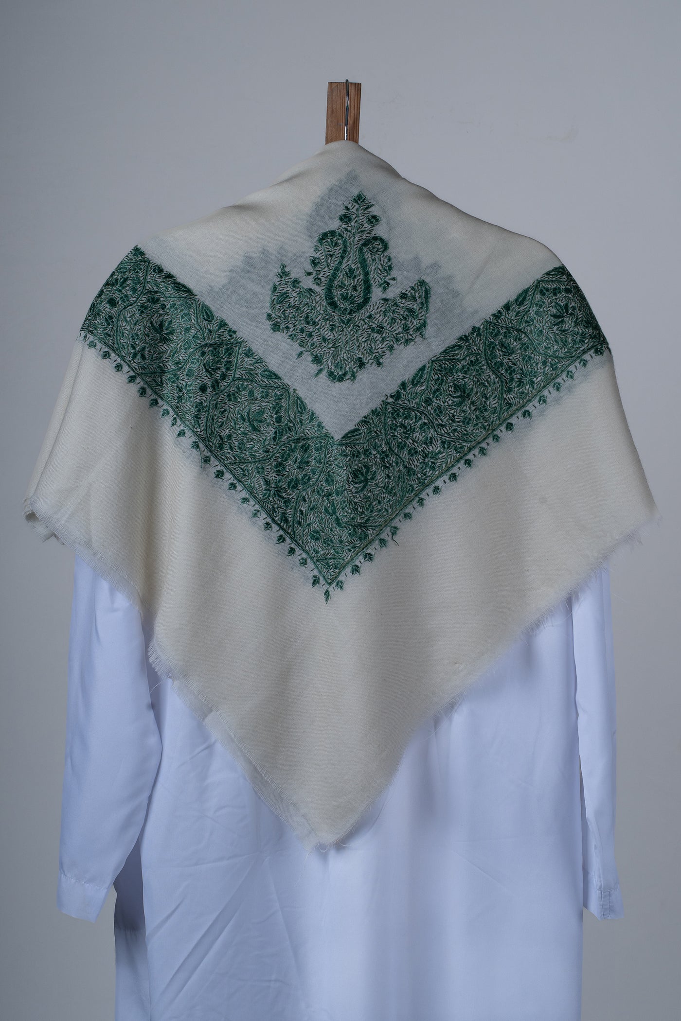 Ivory Emerald Rumal — Sozni Hand Embroidered