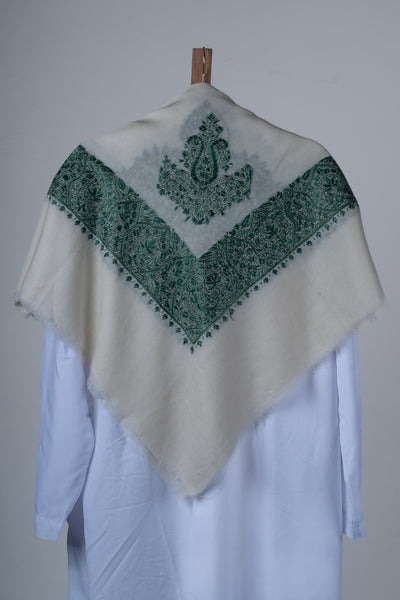 Ivory Emerald Rumal — Sozni Hand Embroidered