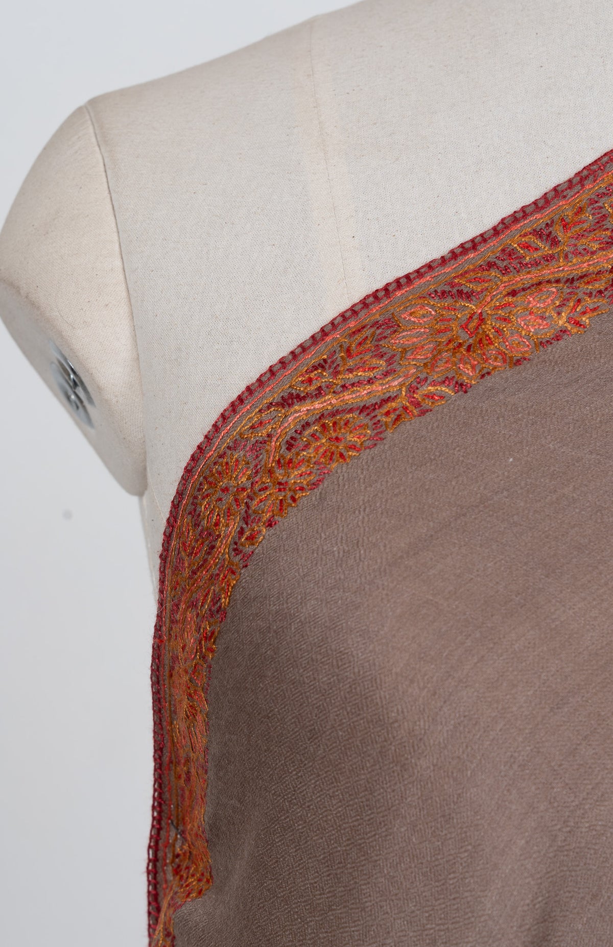 Warm Truffle Rust 2.5 Yards Sozni Hand Embroidered Shawl