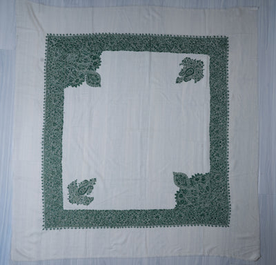 Ivory Emerald Rumal — Sozni Hand Embroidered