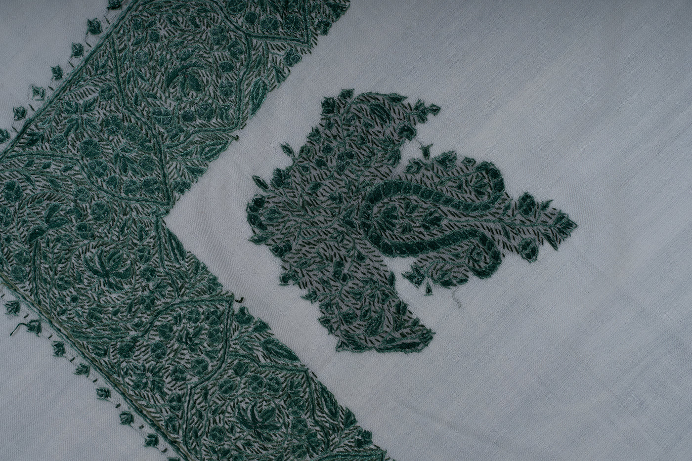 Ivory Emerald Rumal — Sozni Hand Embroidered