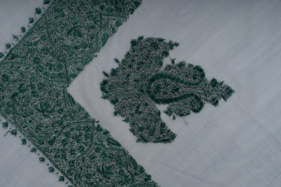 Ivory Emerald Rumal — Sozni Hand Embroidered