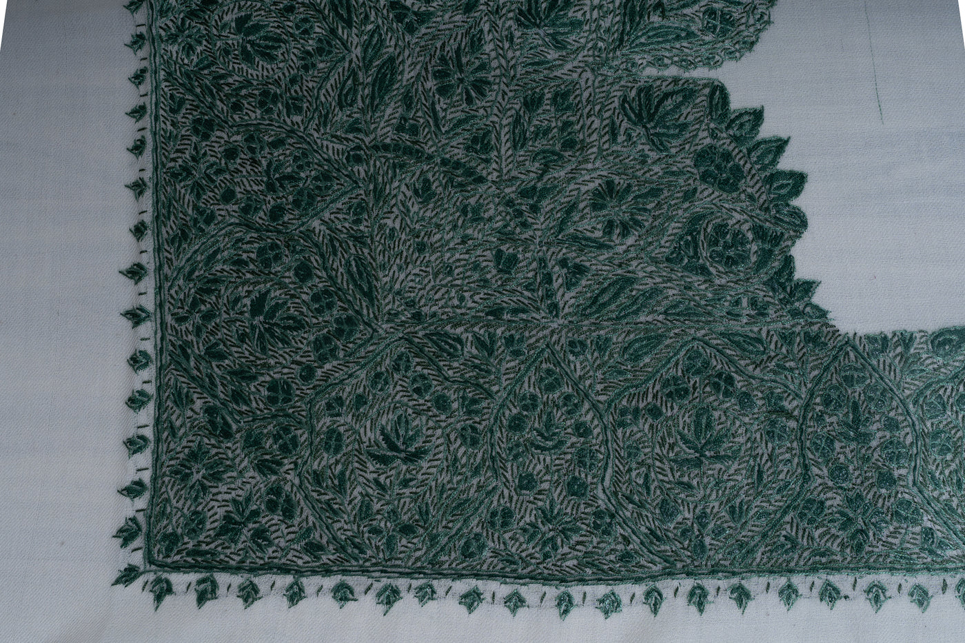 Ivory Emerald Rumal — Sozni Hand Embroidered