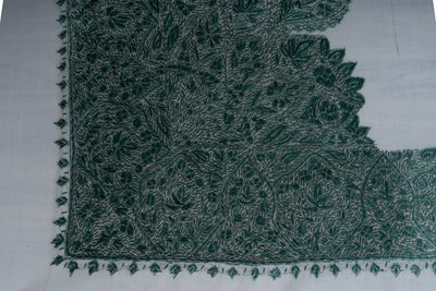Ivory Emerald Rumal — Sozni Hand Embroidered