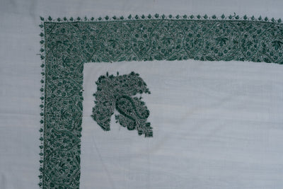 Ivory Emerald Rumal — Sozni Hand Embroidered