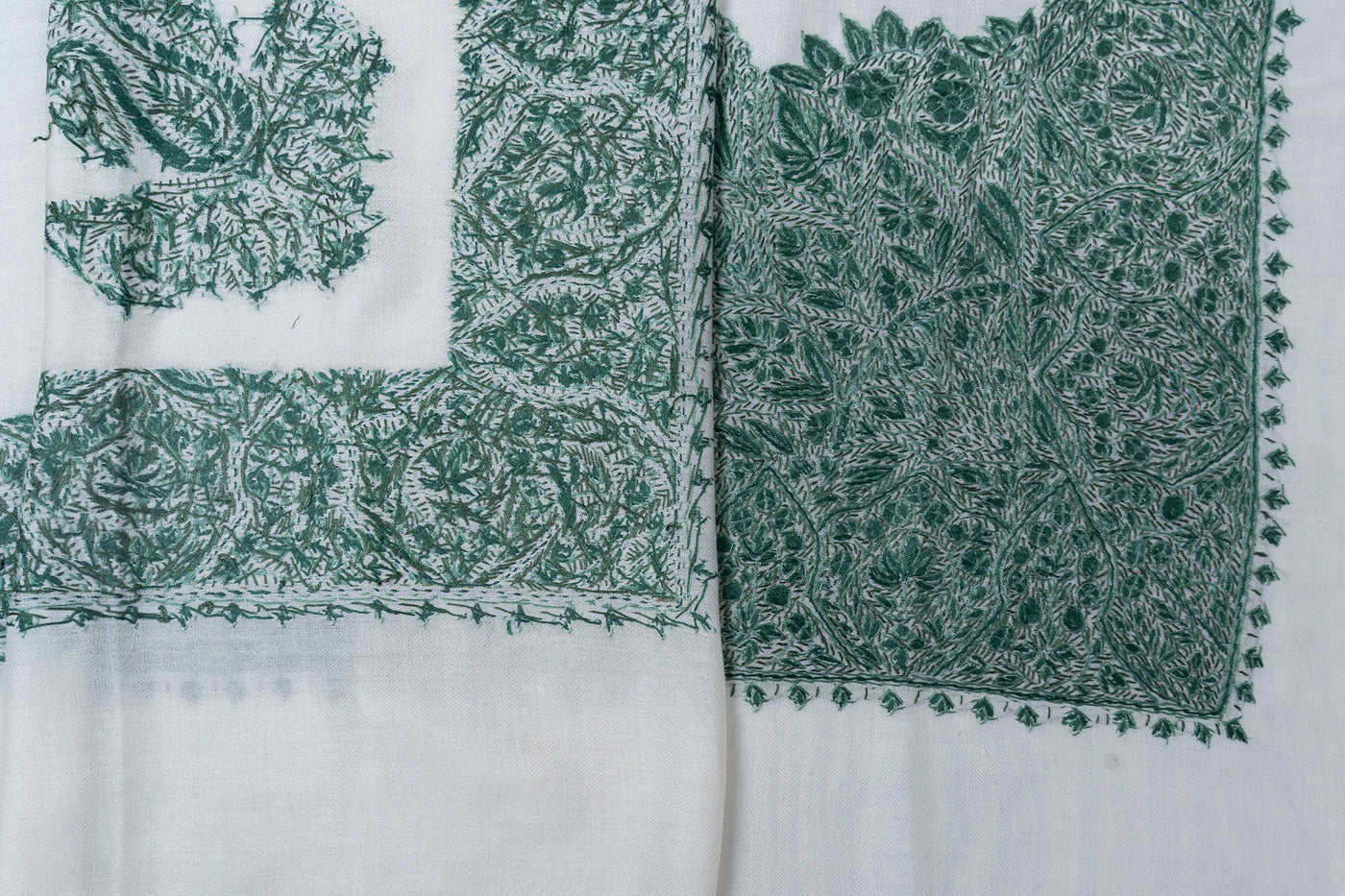 Ivory Emerald Rumal — Sozni Hand Embroidered