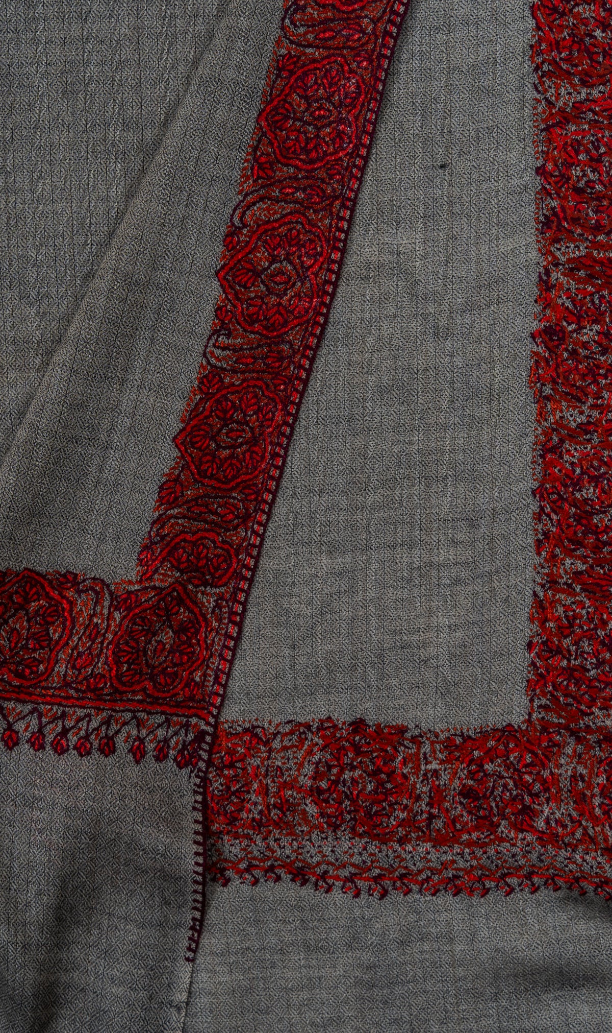 Ash Garnet Trace 2.5 Yards Sozni Hand Embroidered Shawl