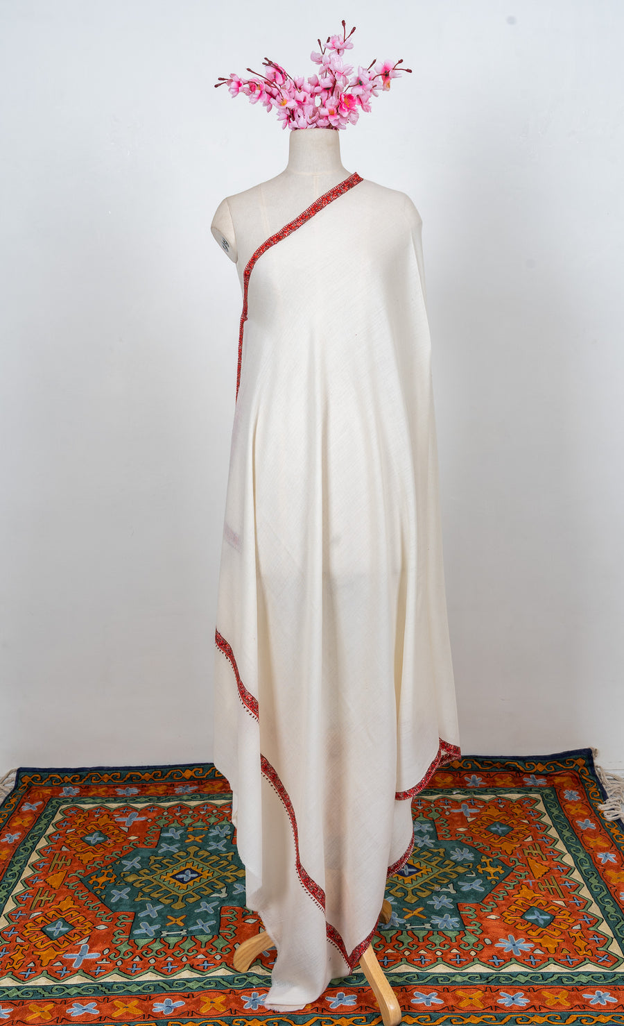Ivory Ember Veil 2.5 Yards Sozni Hand Embroidered Shawl