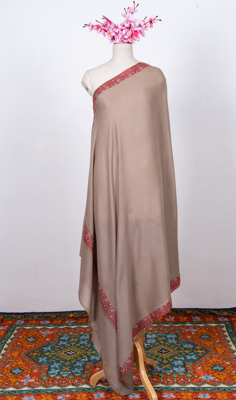 Sandstone Bloom 2.5 Yards Sozni Hand Embroidered Shawl