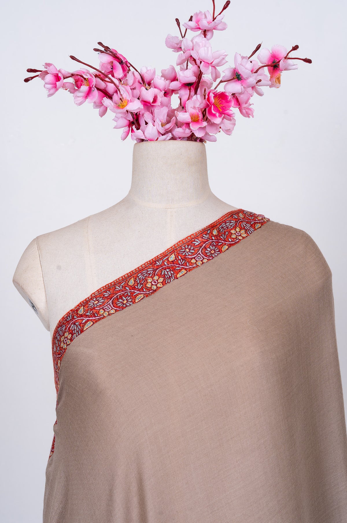 Sandstone Bloom 2.5 Yards Sozni Hand Embroidered Shawl