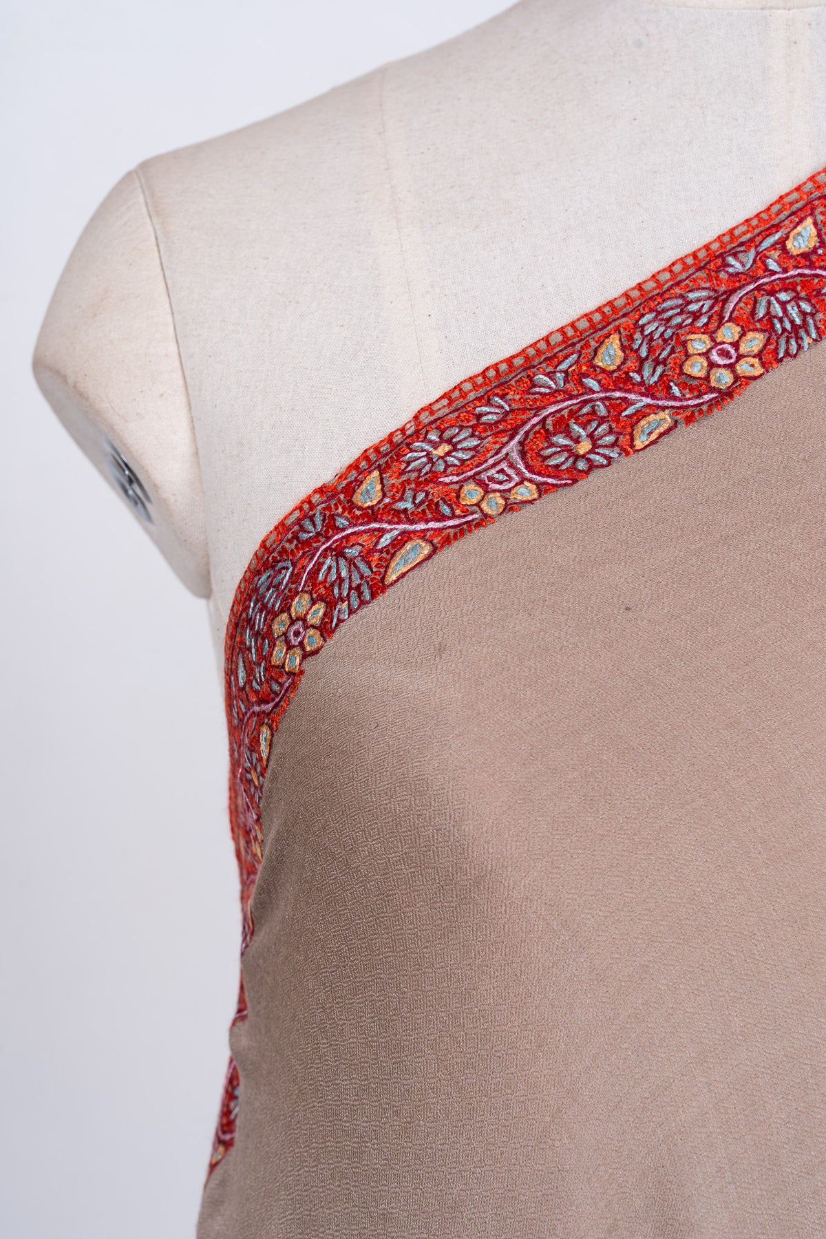 Sandstone Bloom 2.5 Yards Sozni Hand Embroidered Shawl