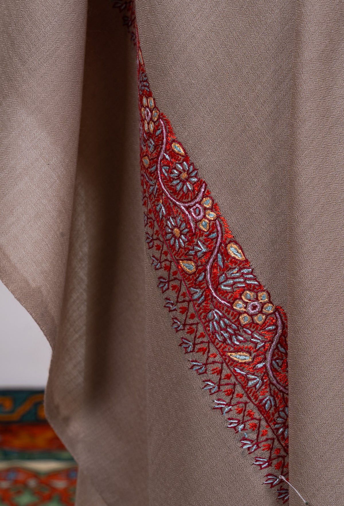 Sandstone Bloom 2.5 Yards Sozni Hand Embroidered Shawl
