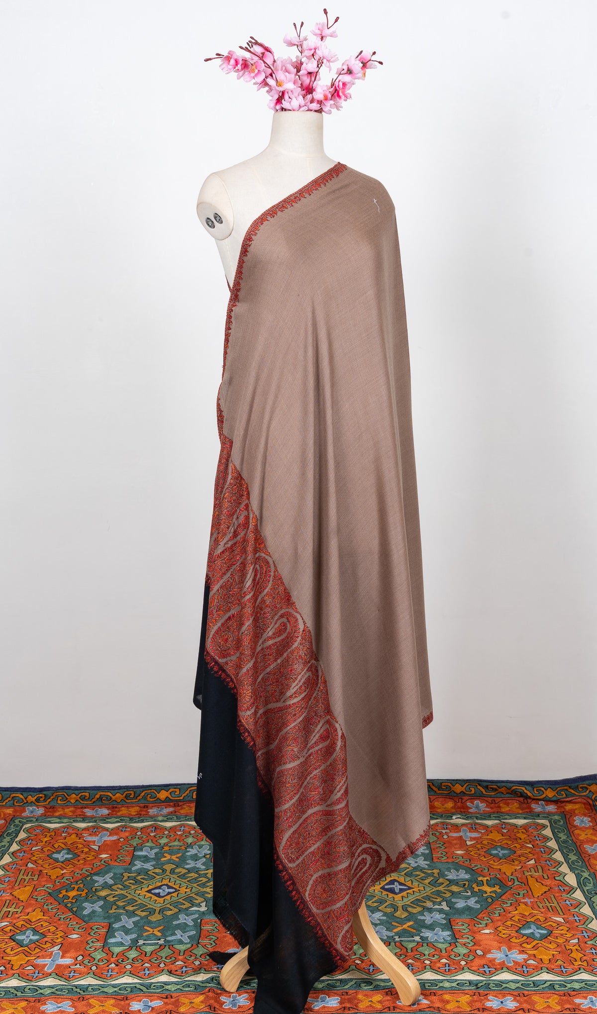 Desert Ember Contrast 2.5 Yards Sozni Hand Embroidered Shawl